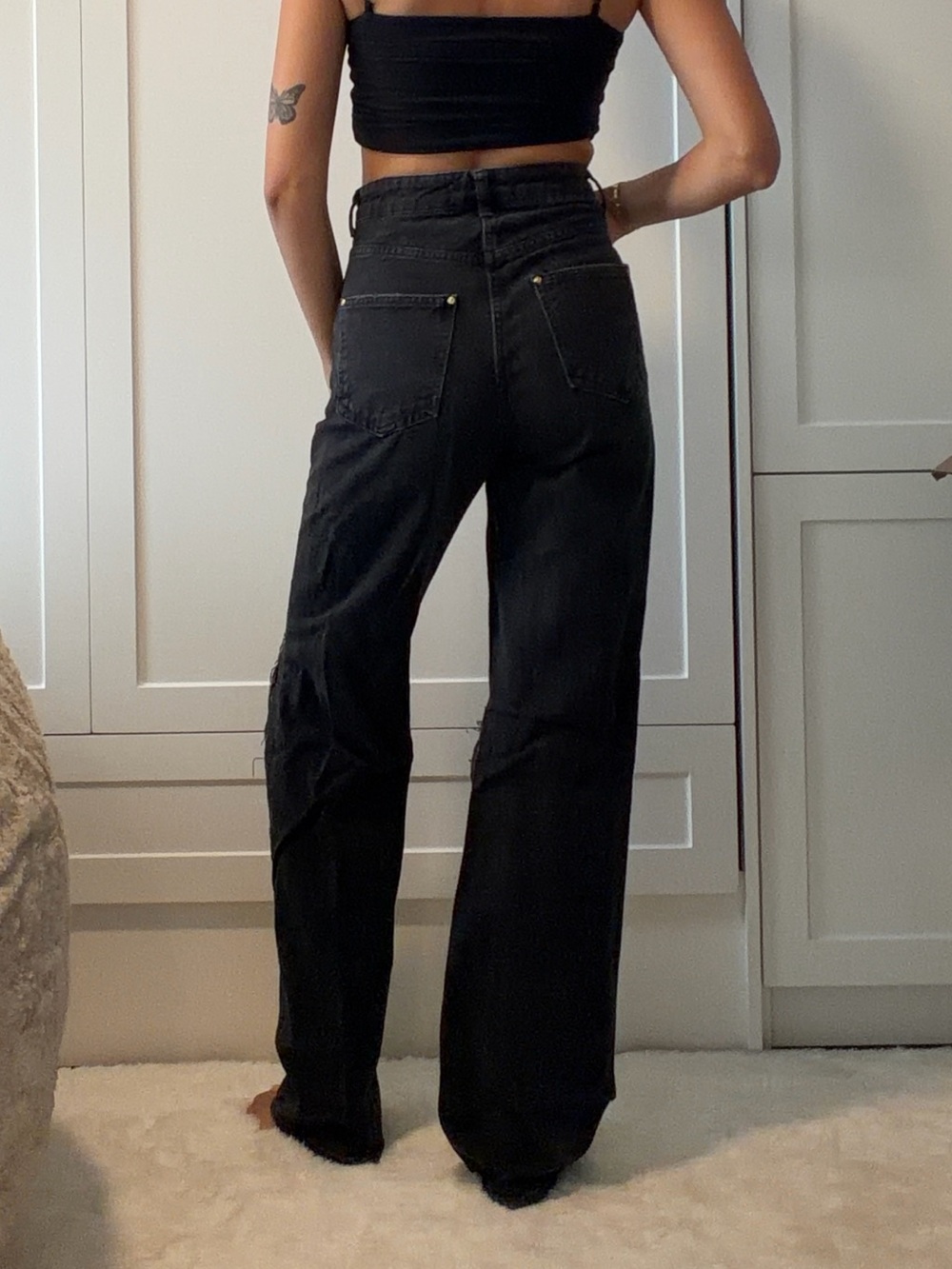 Zara Black High-Rise Distressed Wide-Leg Jeans - Picture 2 of 4